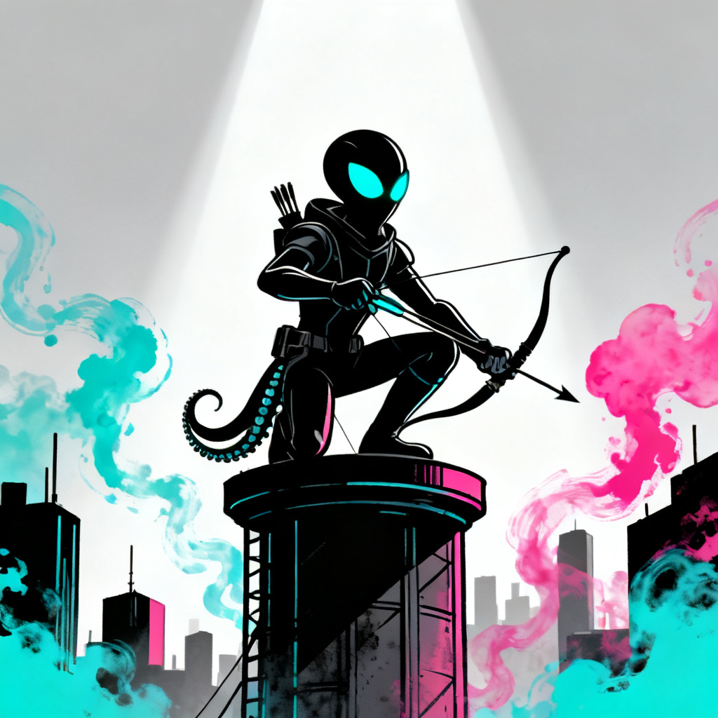 AI inksona sniper silhouette atop a neon-lit perch