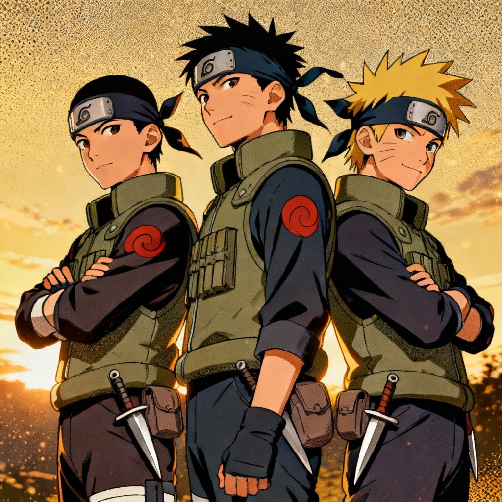 Team of anime ninjas ready for action