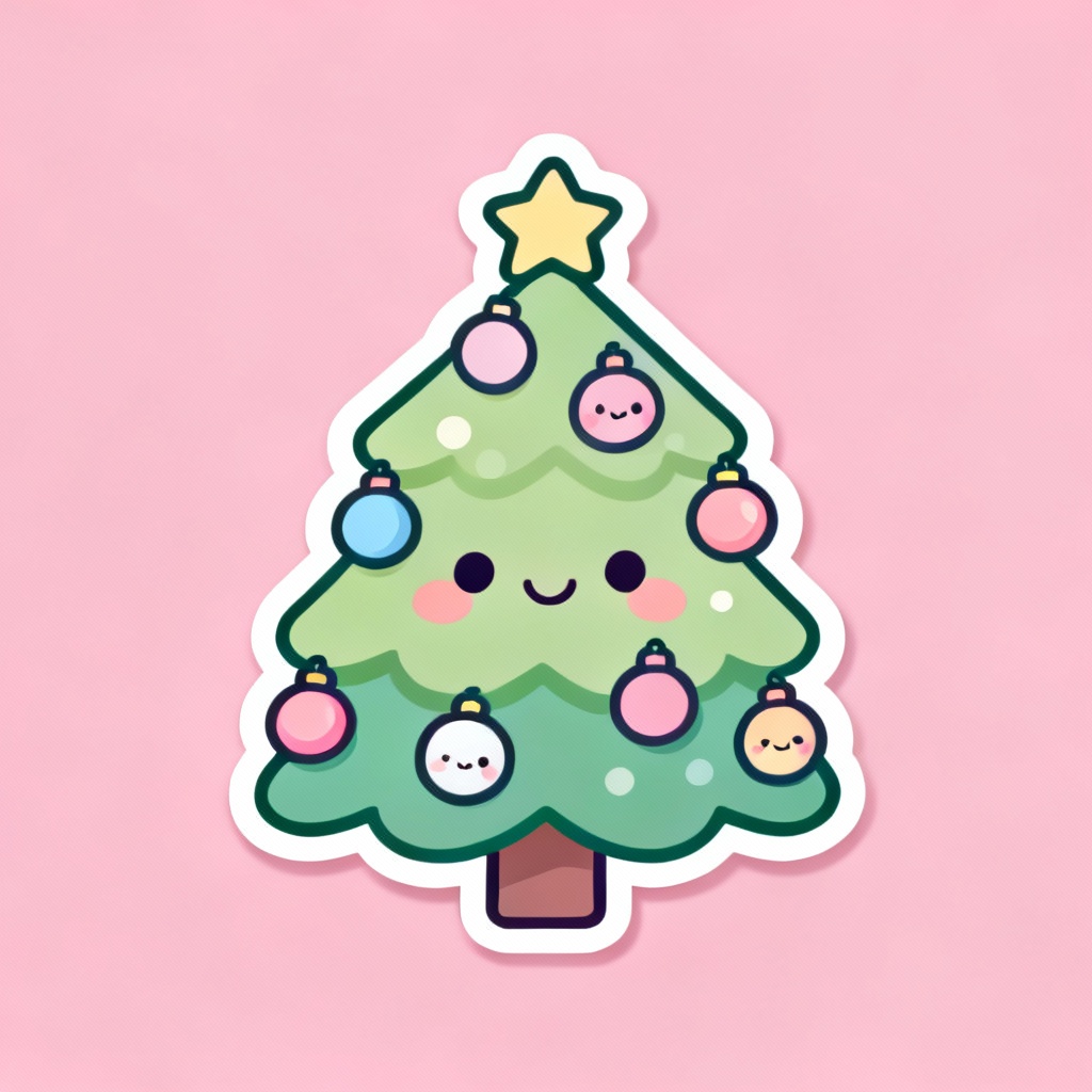 AI kawaii Christmas tree with cute ornaments