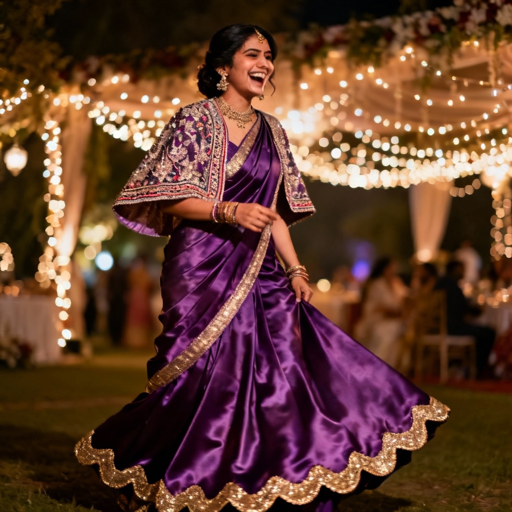 AI Grape Purple Fusion Lehenga Saree