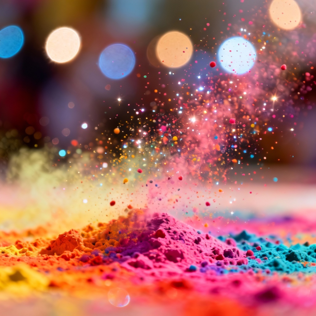 AI macro of colorful Holi powder particles in mid air