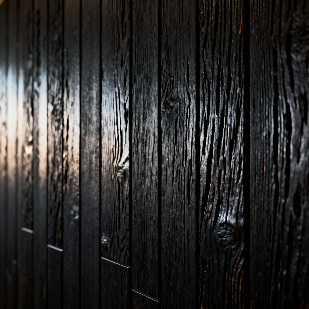 AI generated charred shou sugi ban wooden feature wall