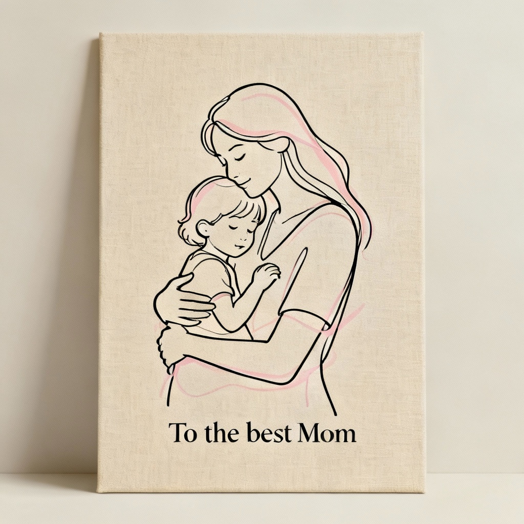 Minimal line art portrait Mother and child