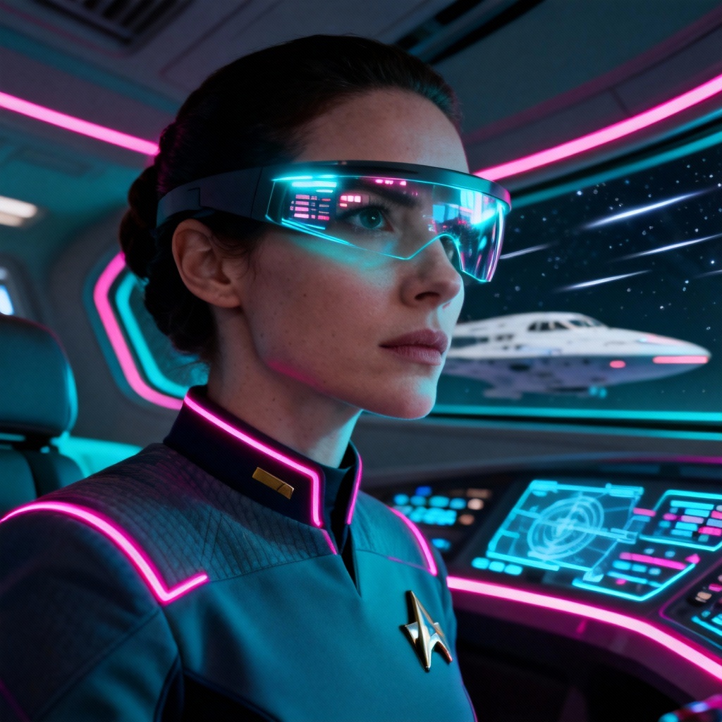 AI sci fi film actress as starship captain