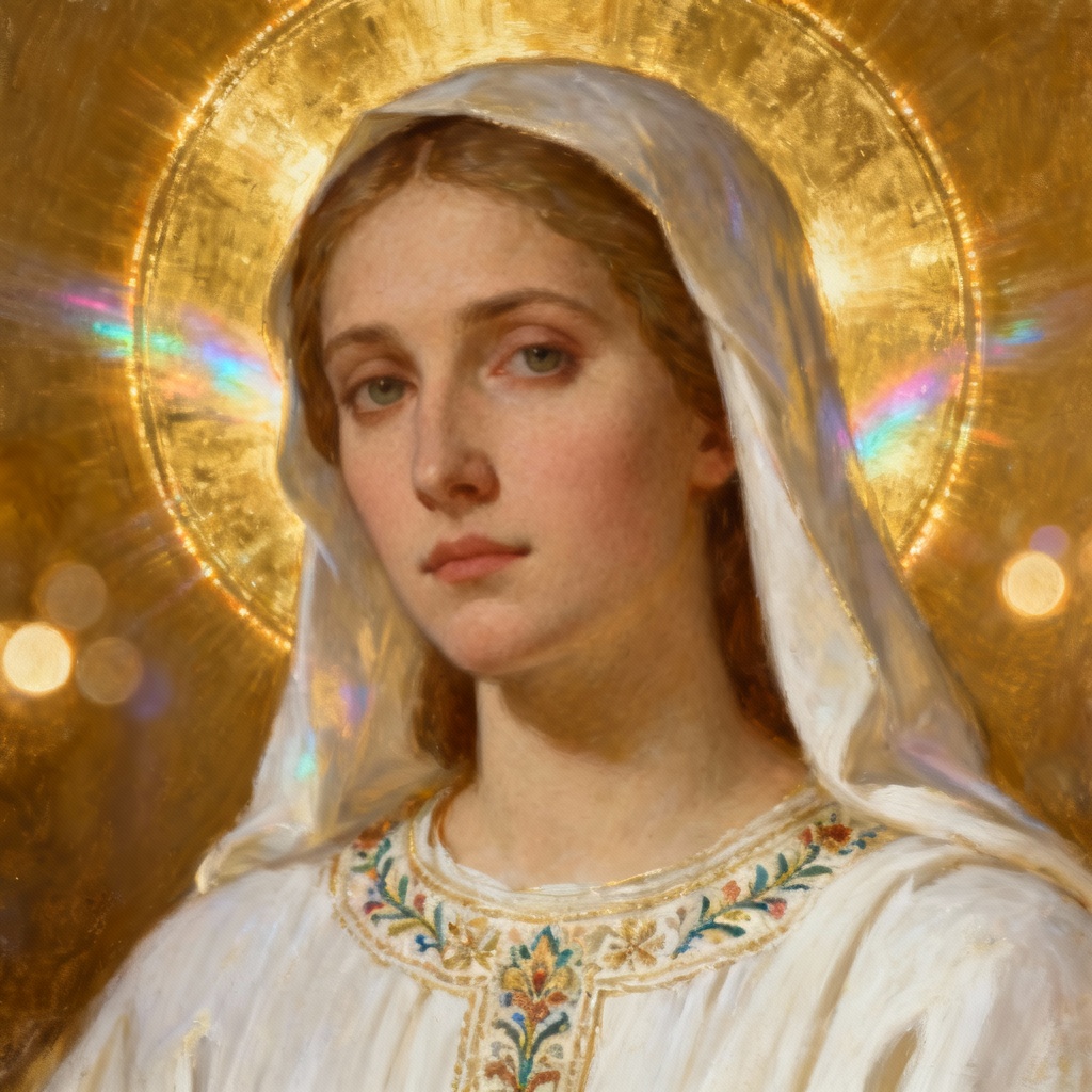 AI divine portrait with golden halo and soft aura