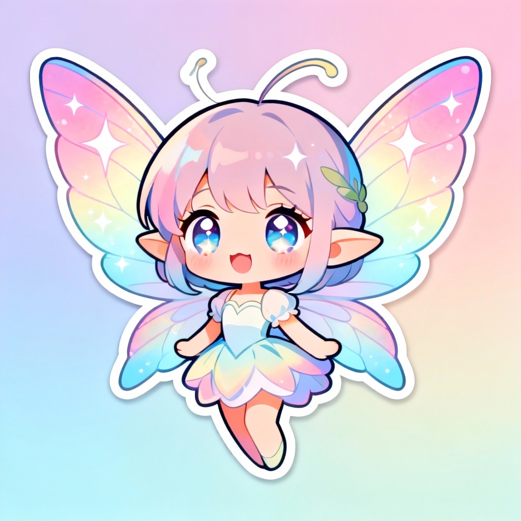 Cute chibi anime fairy with pastel wings