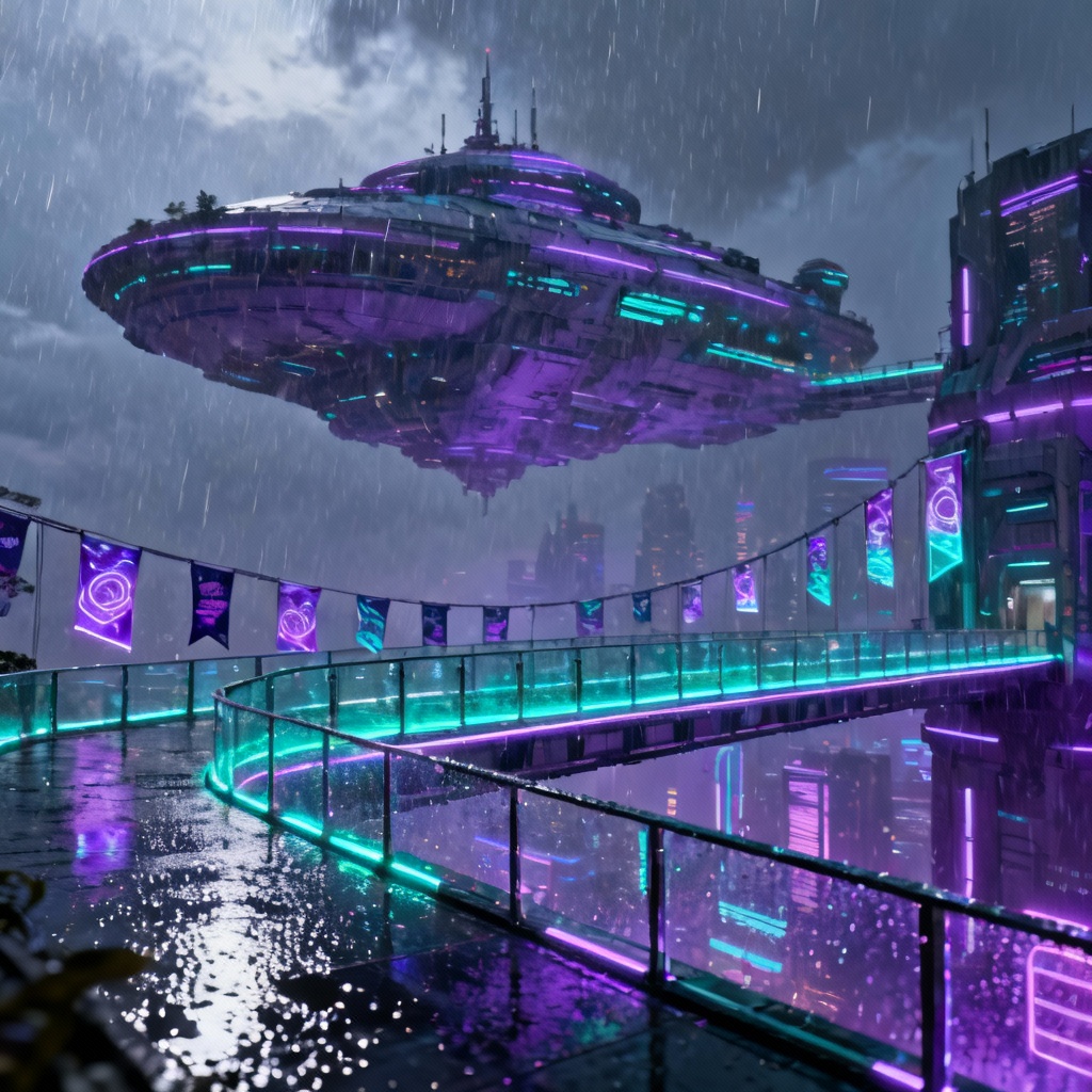 AI cyberpunk palace floating above neon city