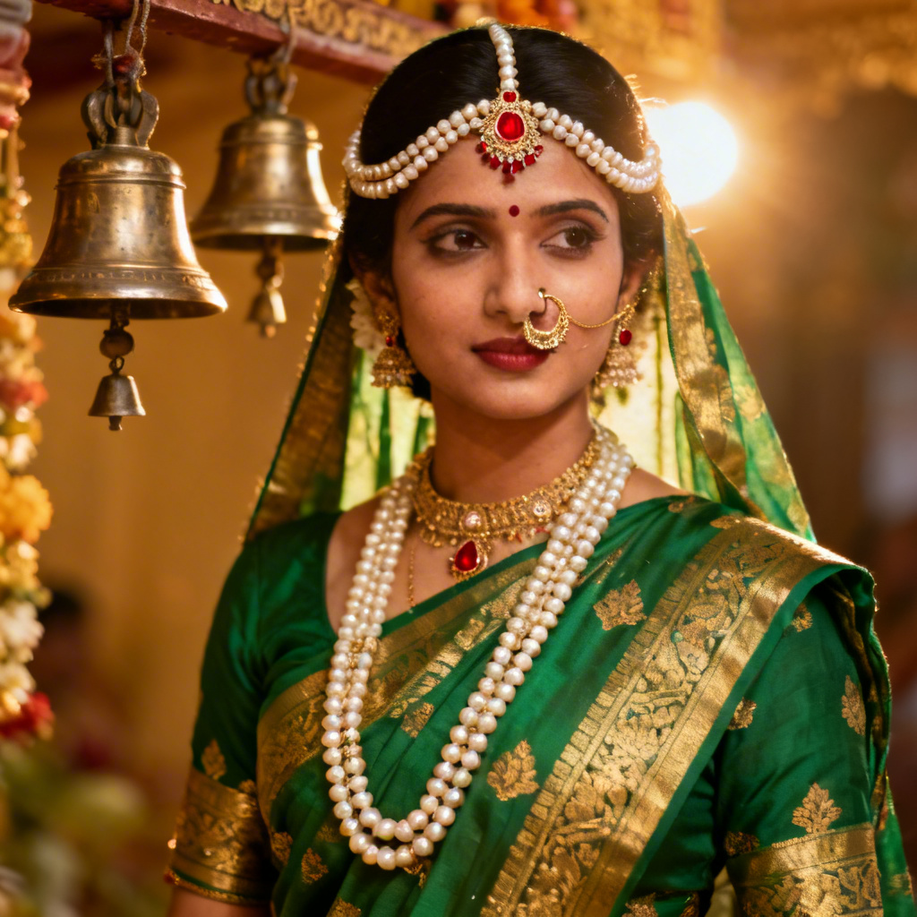 AI Maharashtrian bride with mundavalya and nath