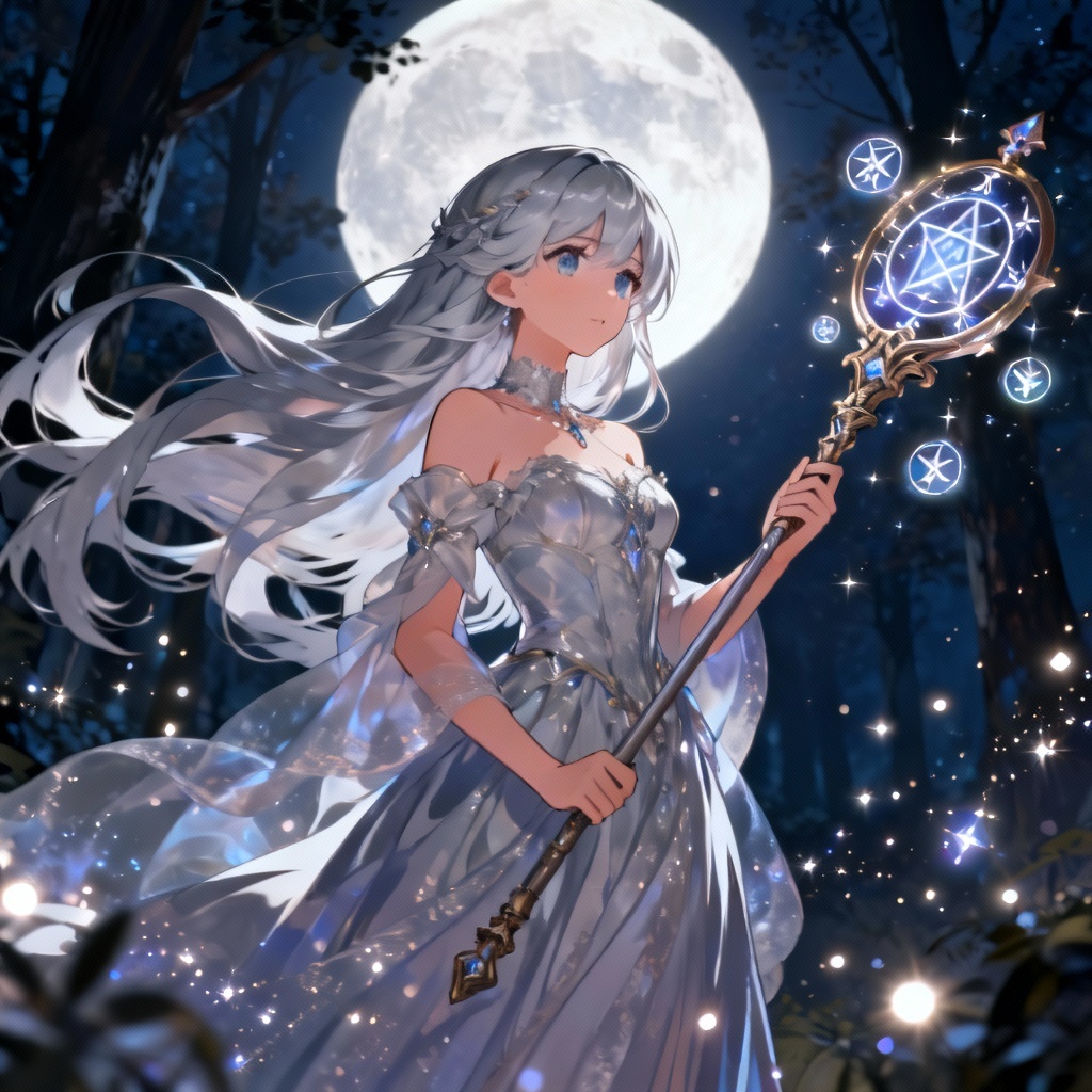 AI fantasy anime girl mage princess with staff