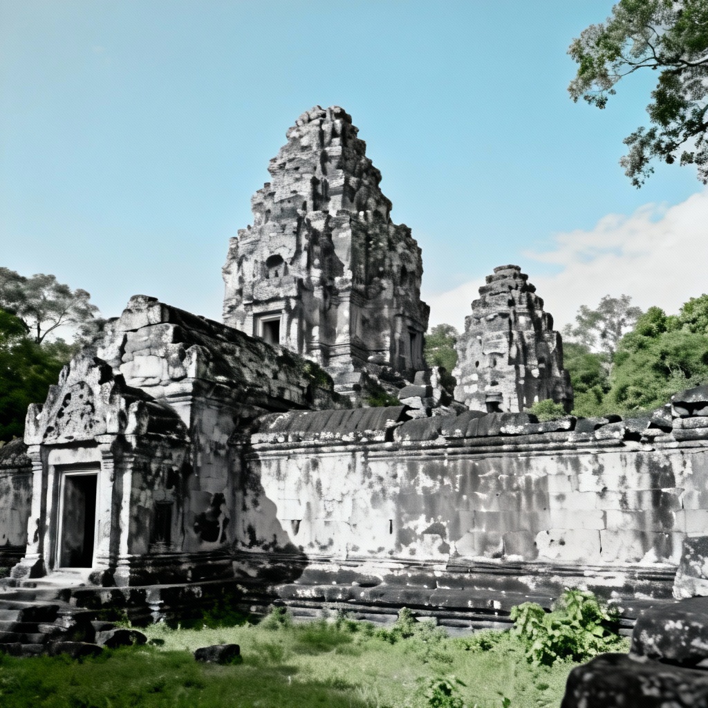 AI colorized historic temple photograph