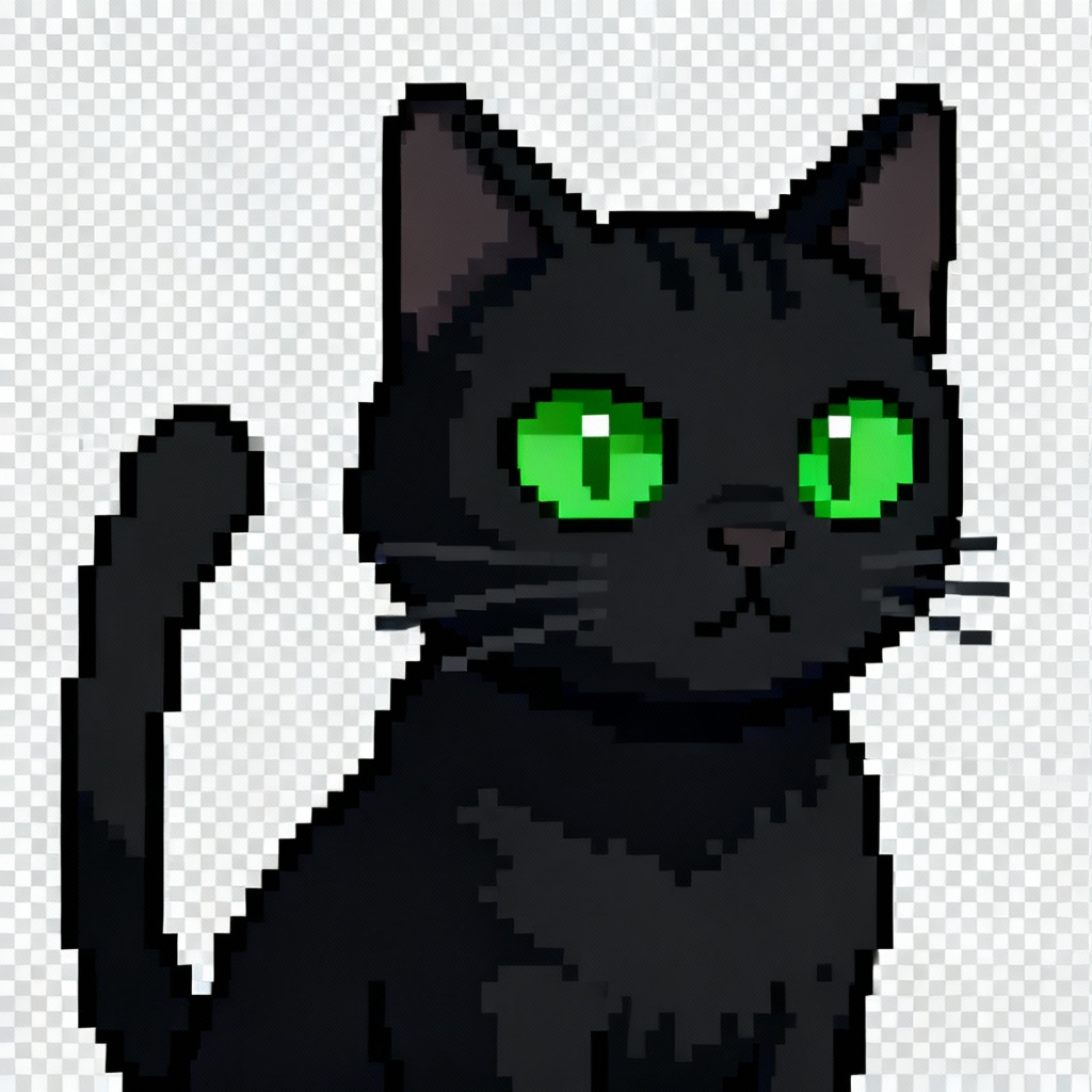 Pixel art black AI cat avatar sprite