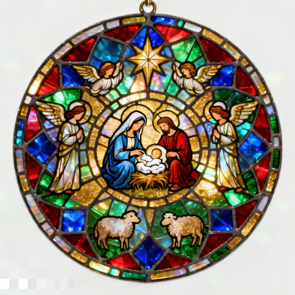 AI Stained Glass Nativity Ornament