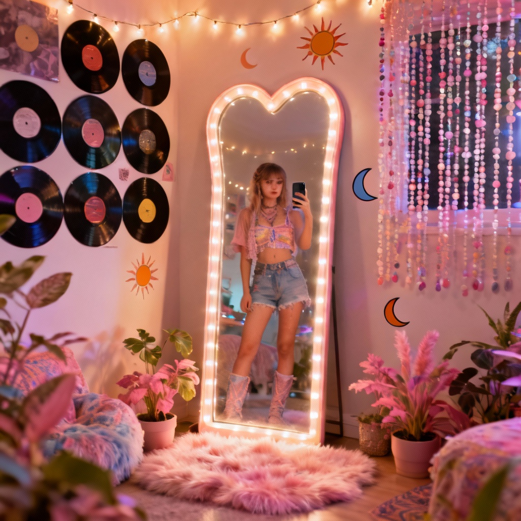 AI Y2K boho mirror selfie corner decor