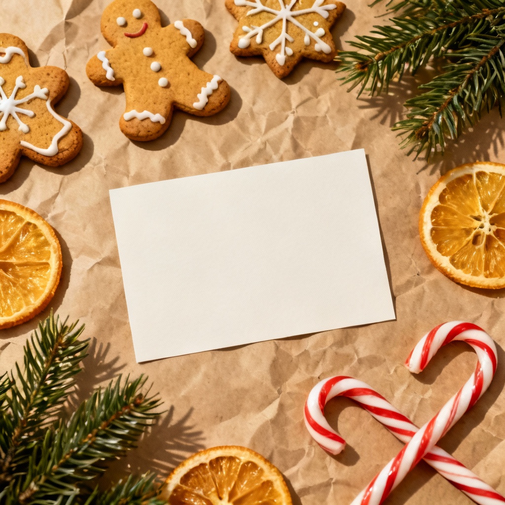AI Christmas cookie flat lay with card