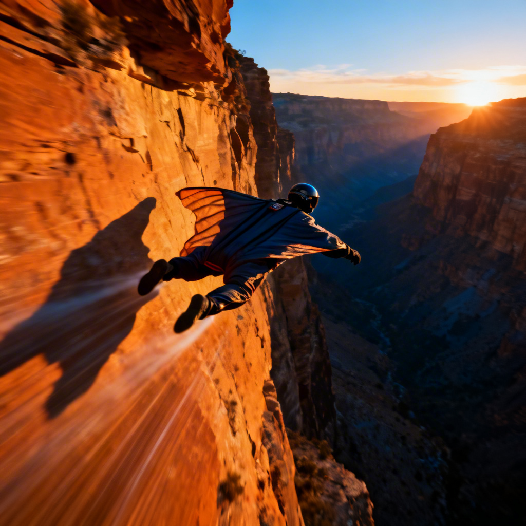 AI wingsuit skydiver speeding through canyon