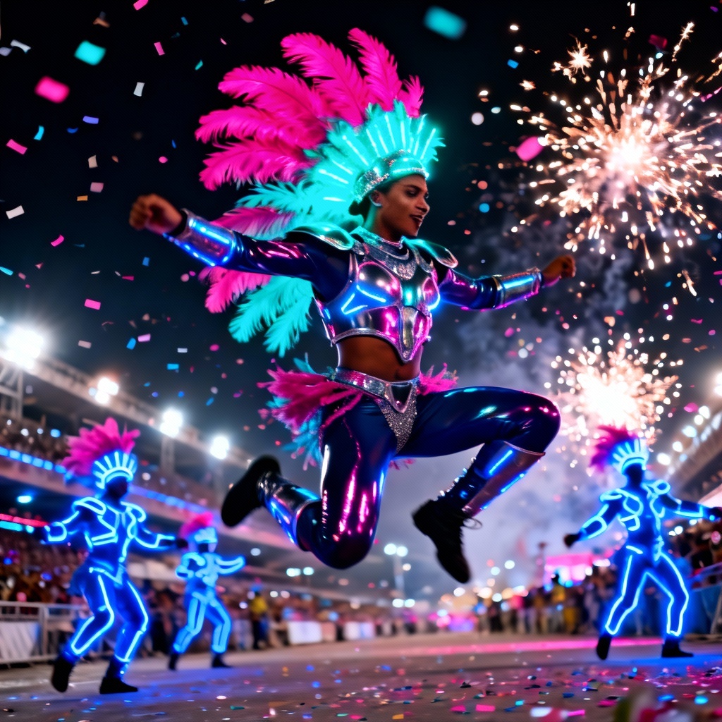 AI Neon night samba dancer at Sambadrome