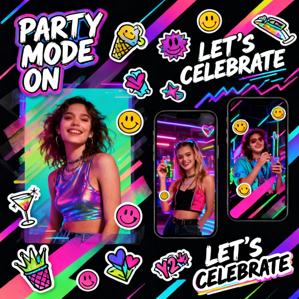 AI sticker party social media theme