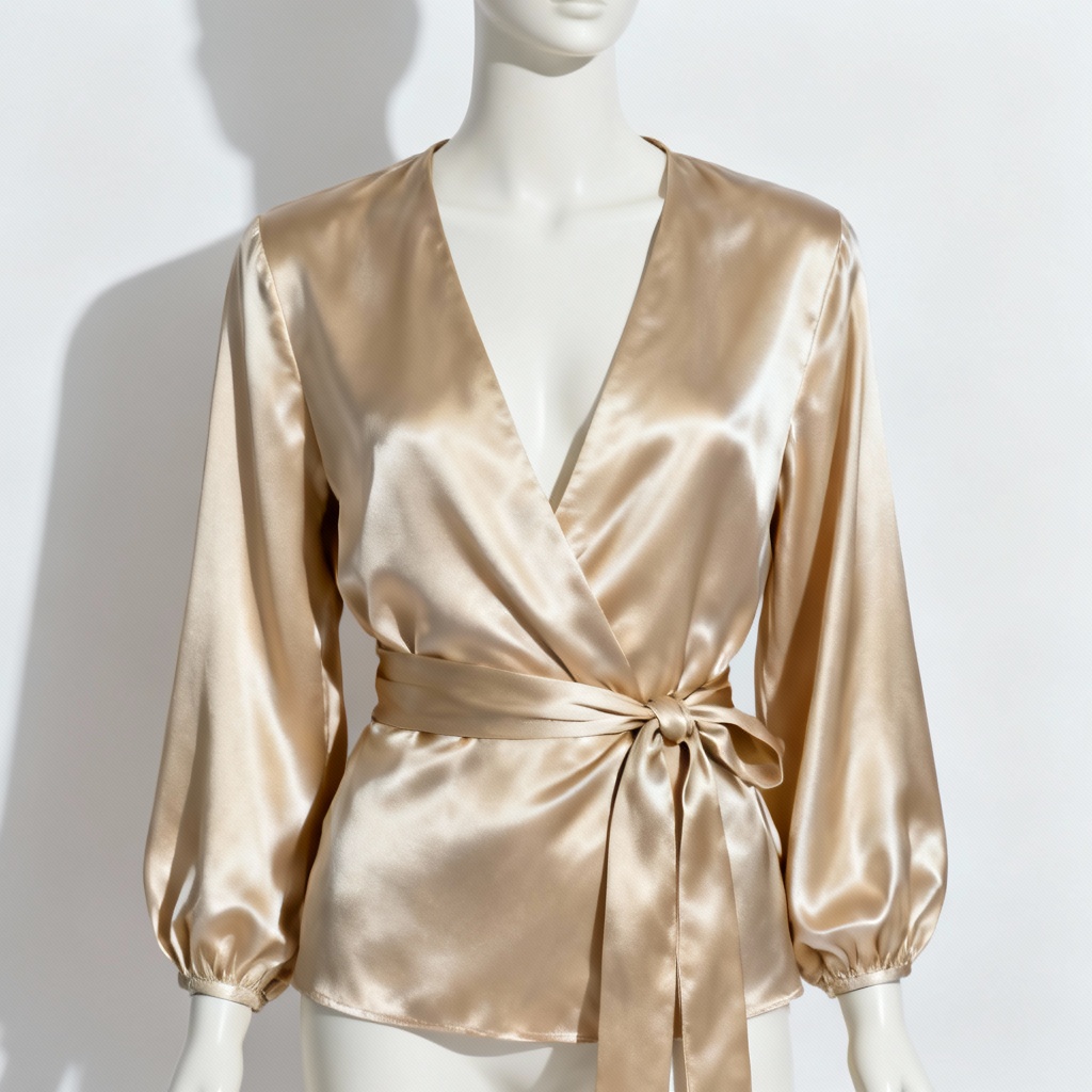 AI satin wrap blouse on mannequin