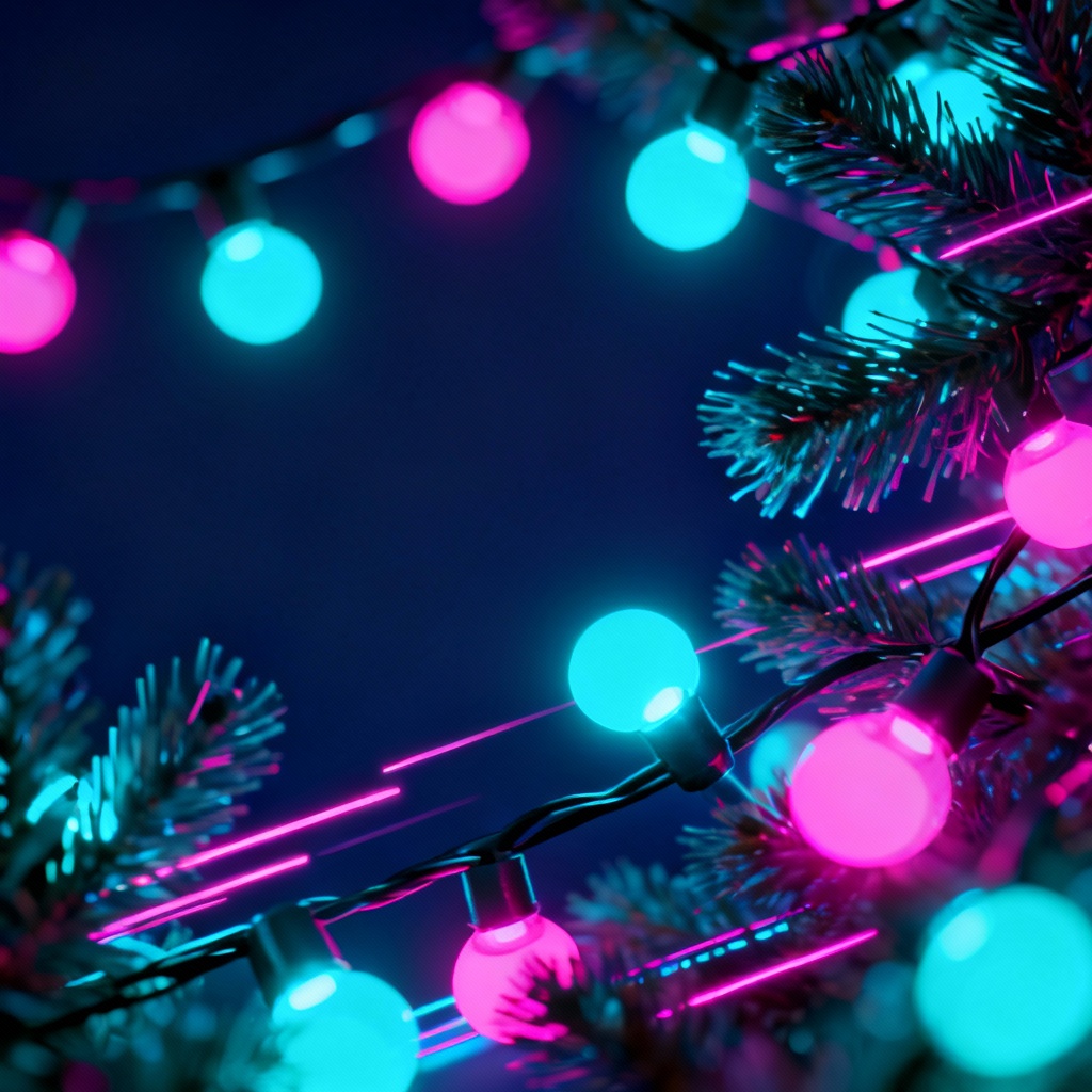 AI neon retro holiday lights background in cyan and magenta