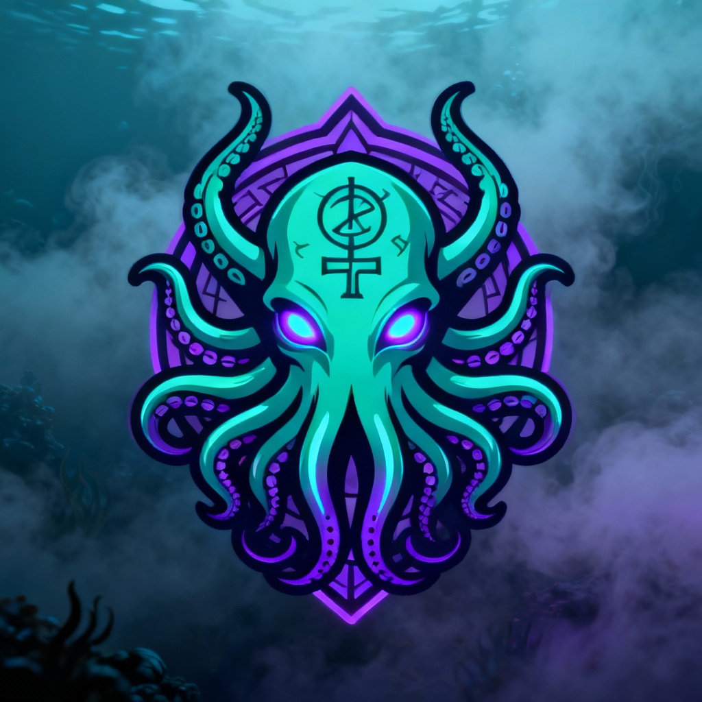 AI eldritch octopus scary mascot logo