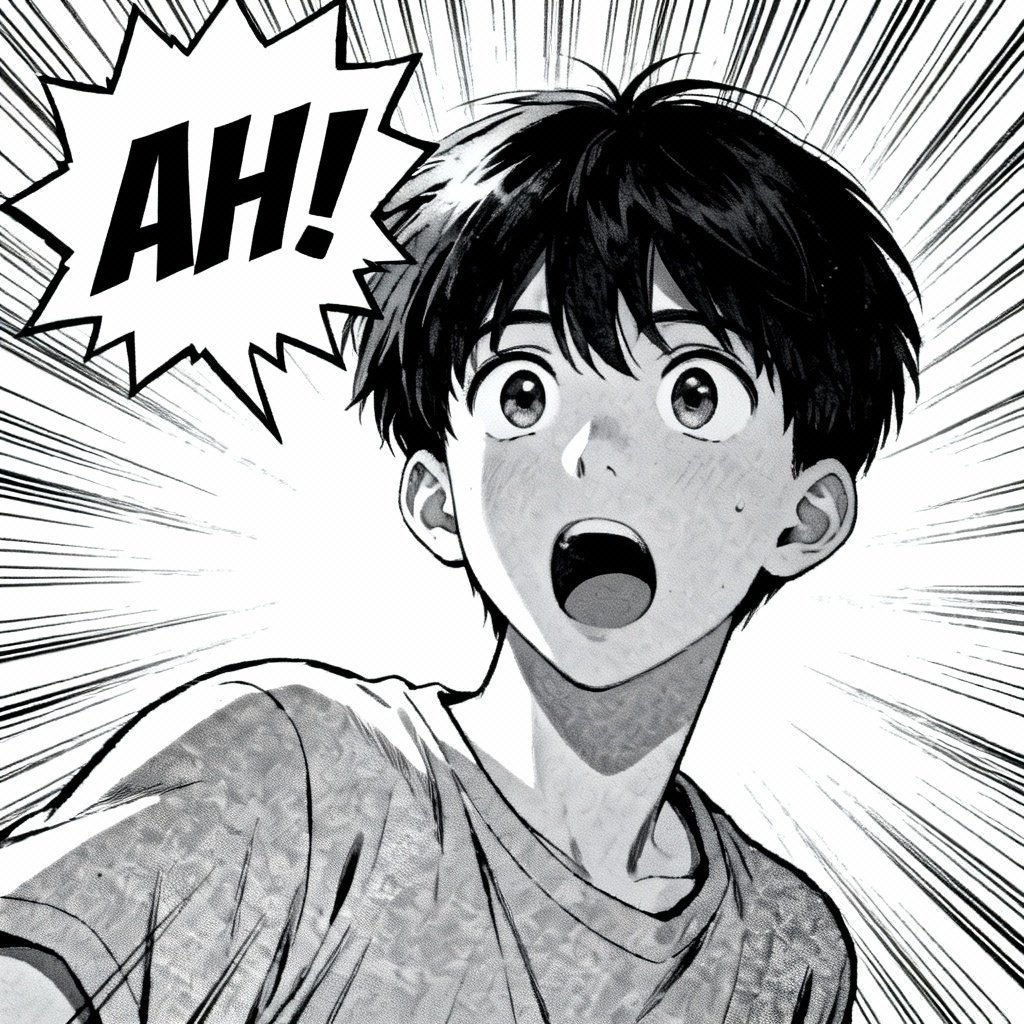 AI manga panel with jagged shout speech bubble