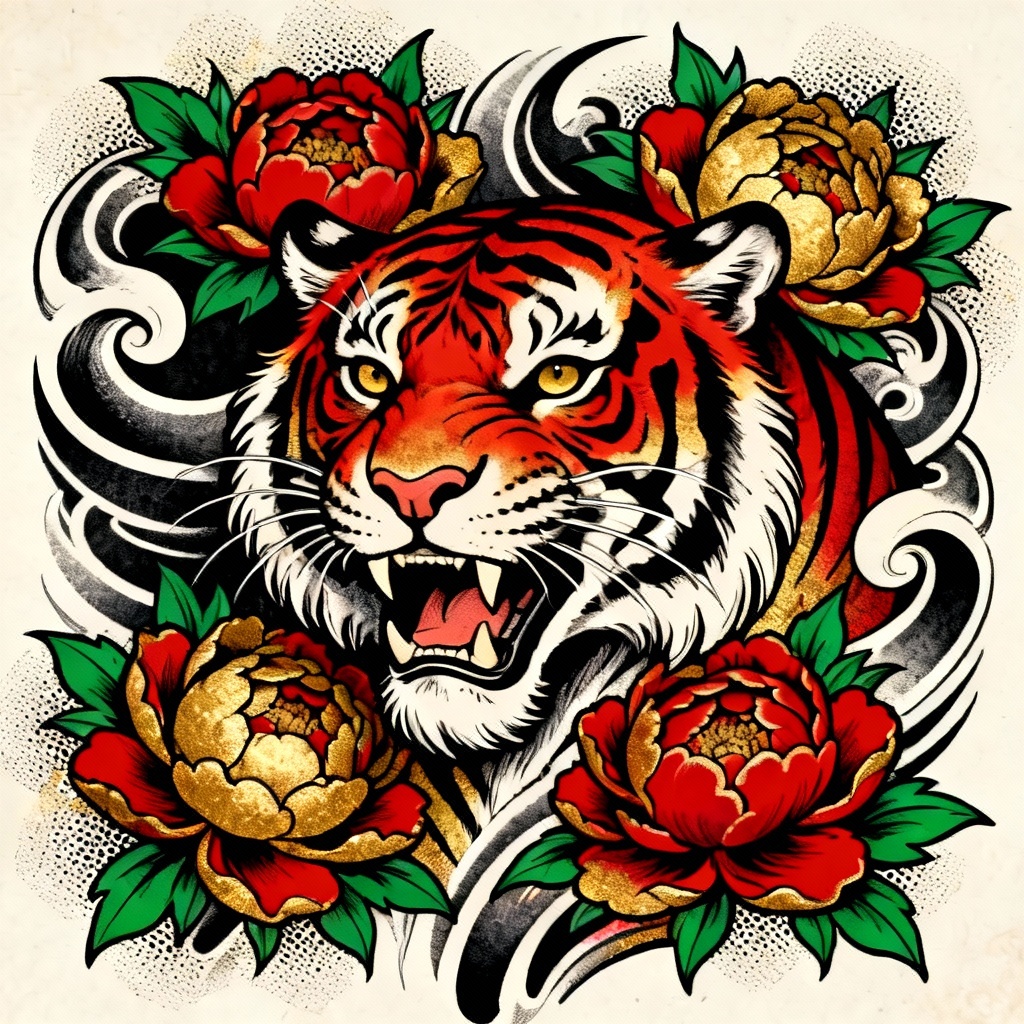 AI Neo-traditional Tiger Tattoo