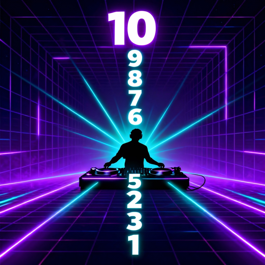 AI NYE neon countdown club poster with DJ silhouette