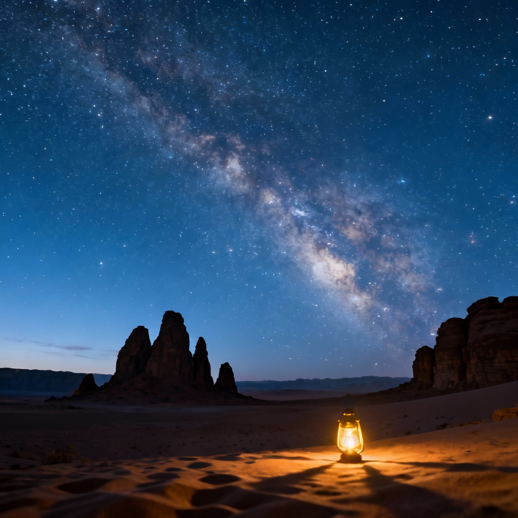 AI starry desert night with Milky Way