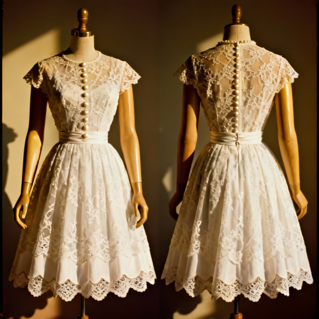 AI Vintage White Lace Tea-Length Dress