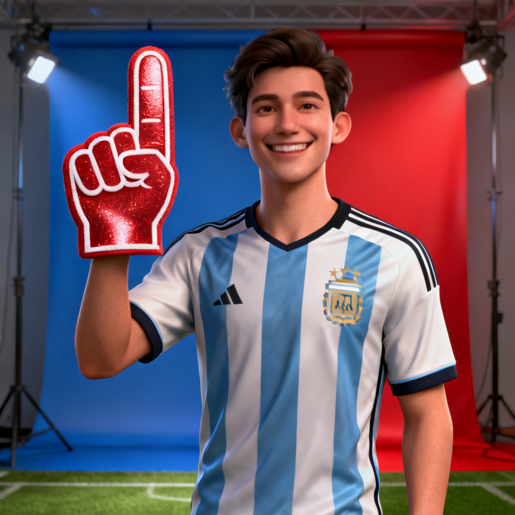 AI 3D worldcup fan with foam finger