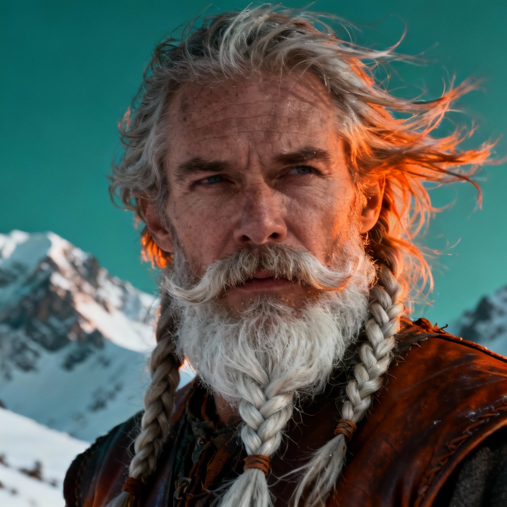 AI Viking elder with braided white beard