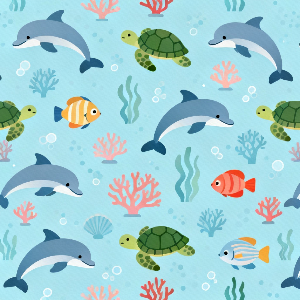 AI cute ocean animals seamless pattern