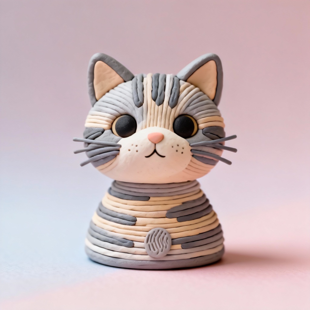 AI clay tabby cat bust with soft pastel clay texture