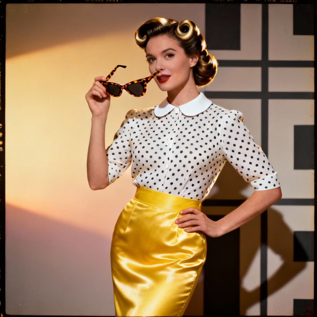 AI Retro Yellow Satin Pencil Skirt