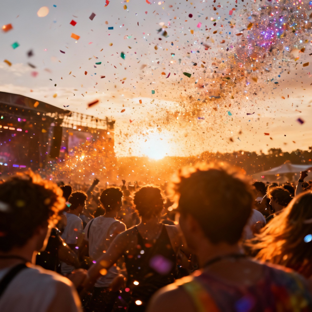 AI festival scene with confetti glitter