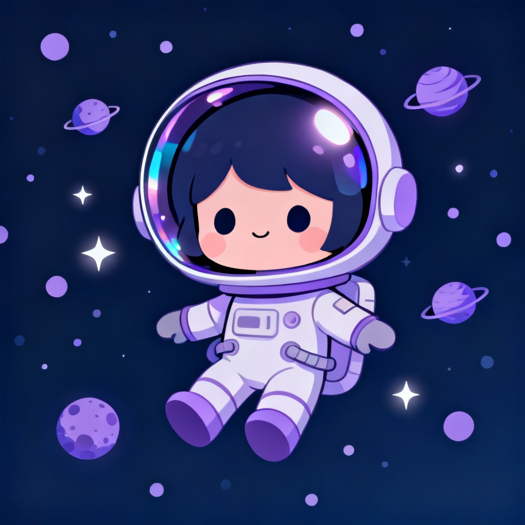 Chibi space explorer girl floating with stars