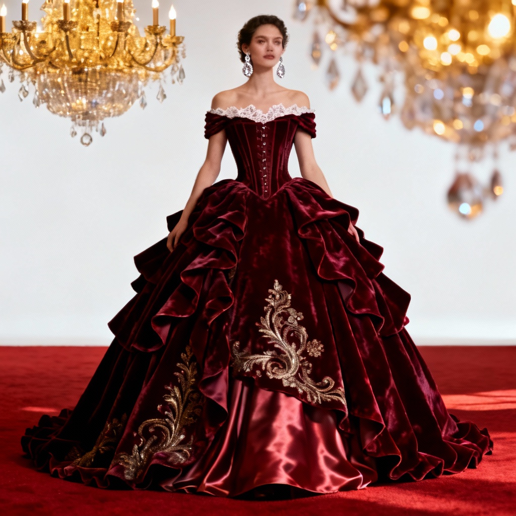 AI Velvet Off-Shoulder Ball Gown