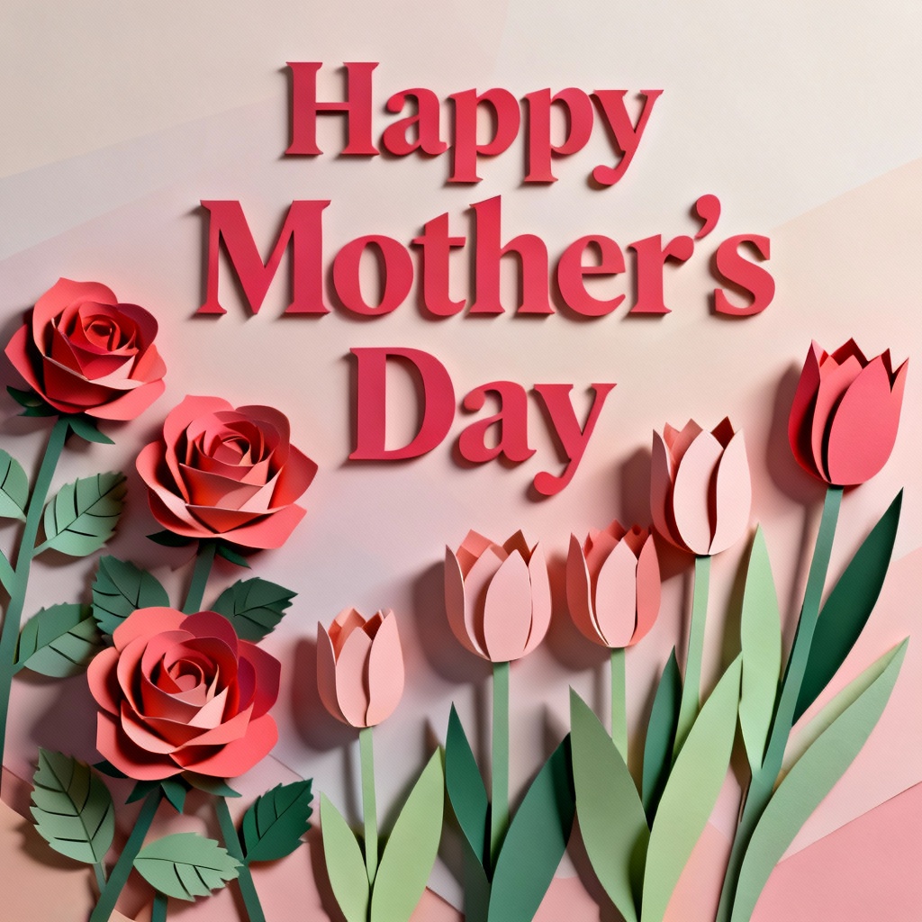Paper-cut floral poster for Mother's Day