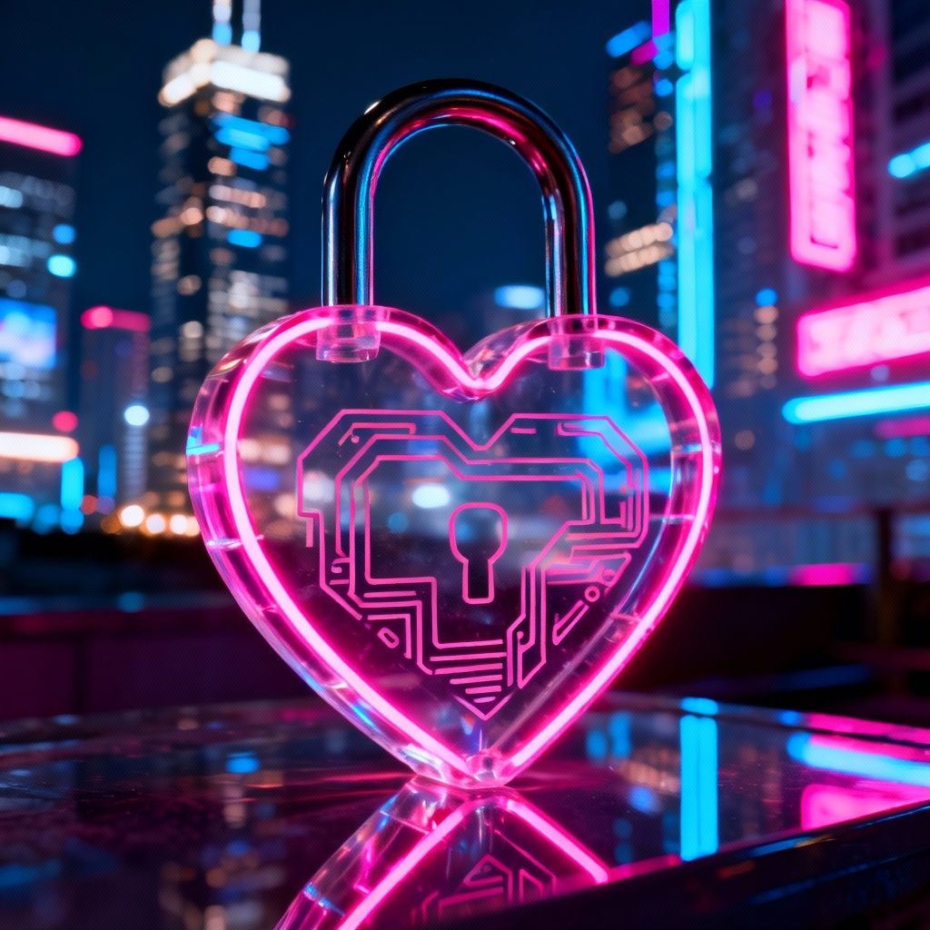Neon acrylic love lock with modern engraving