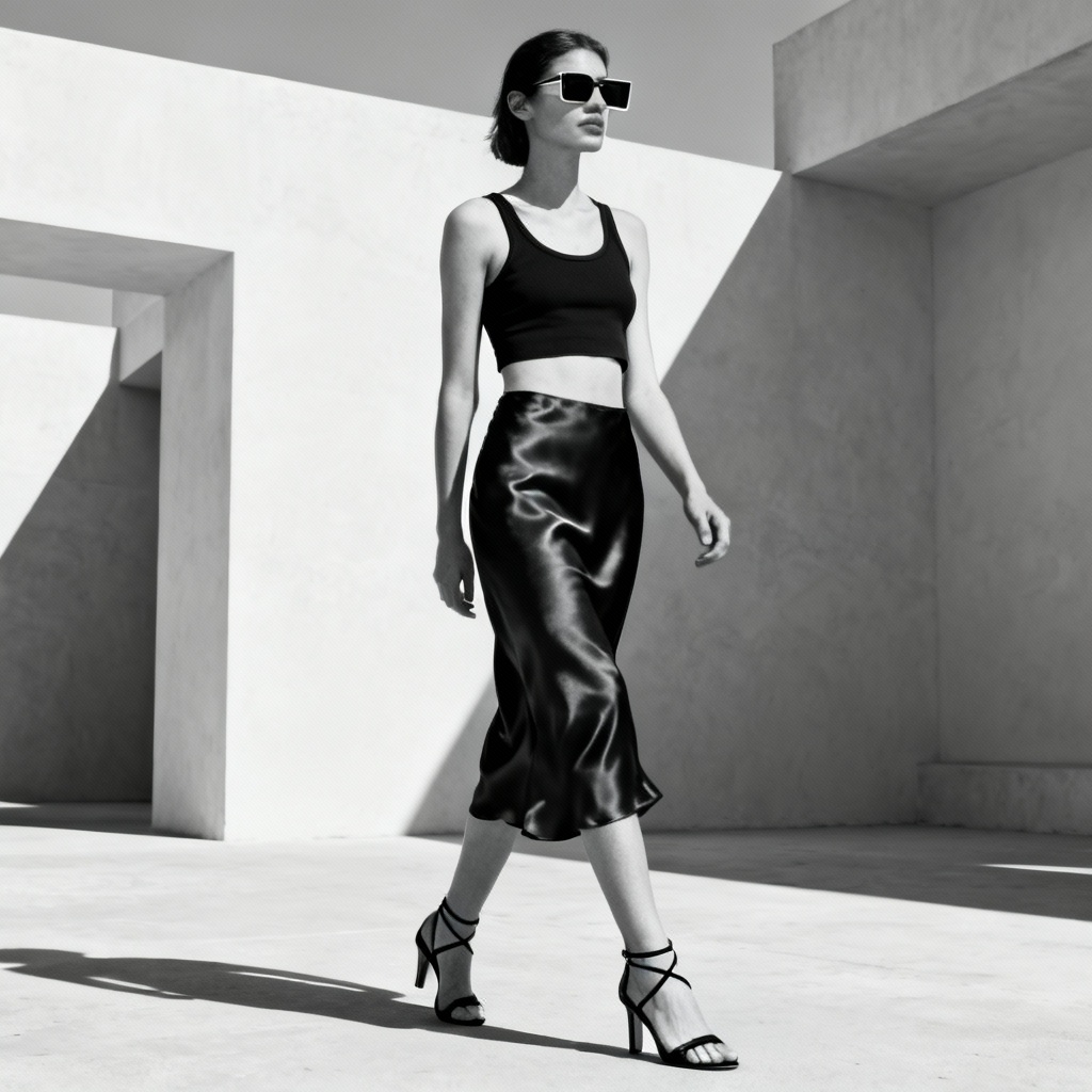 AI minimalist monochrome summer outfit in black and white