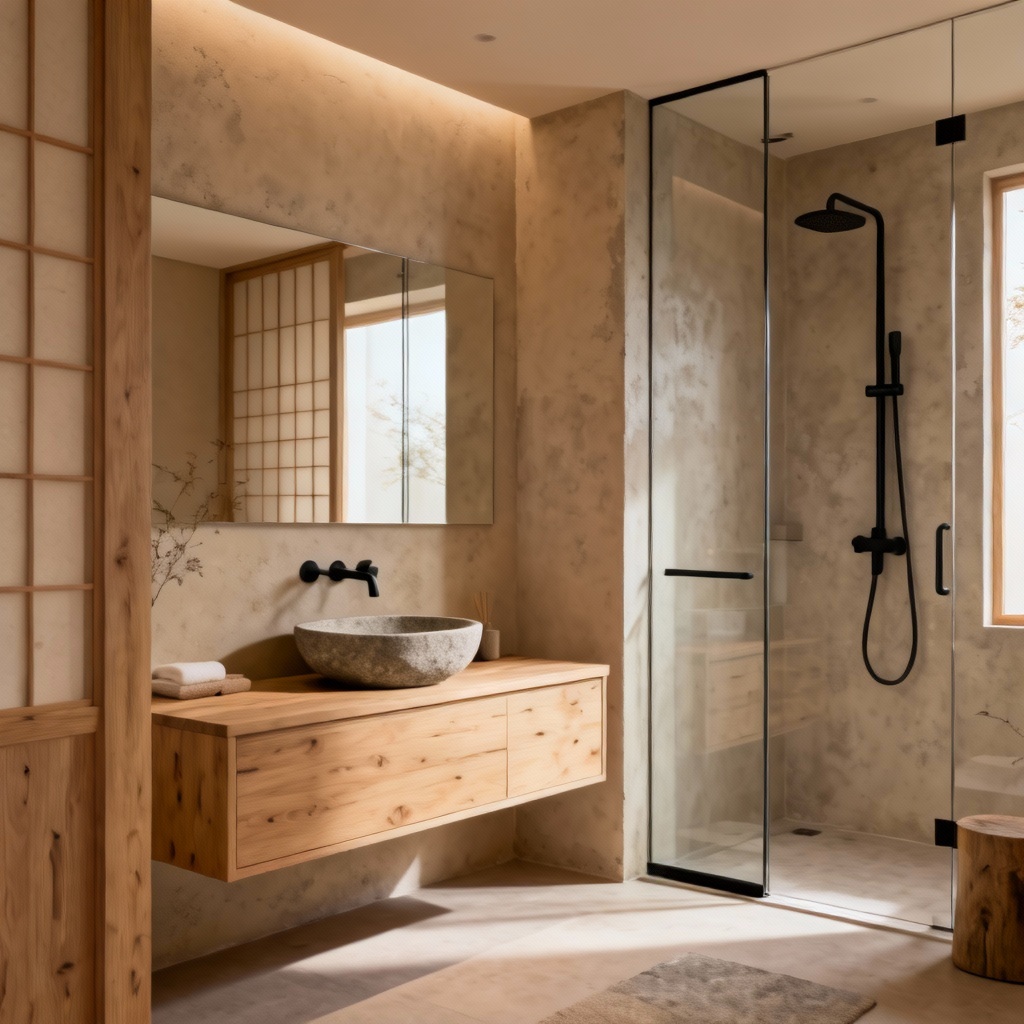 AI Japandi bathroom decor