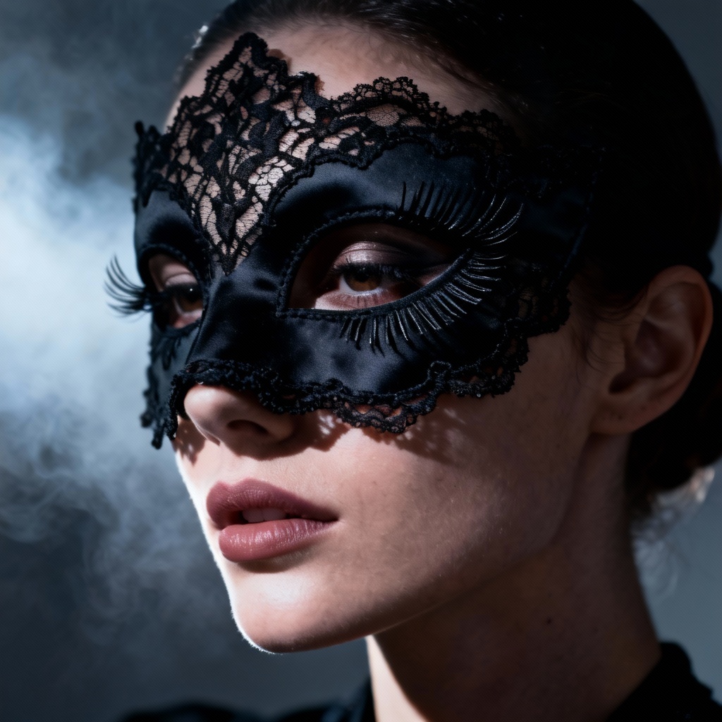 AI black lace Venetian half mask with satin base