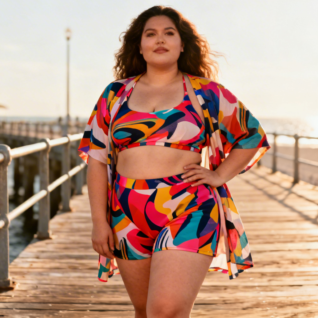 AI plus-size chubbie swim suits high-waist swimwear set