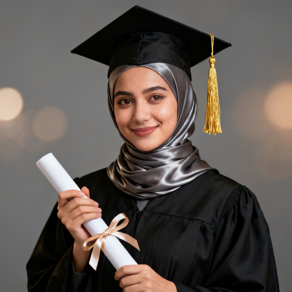 AI Graduation Hijab Portrait in Cap and Gown
