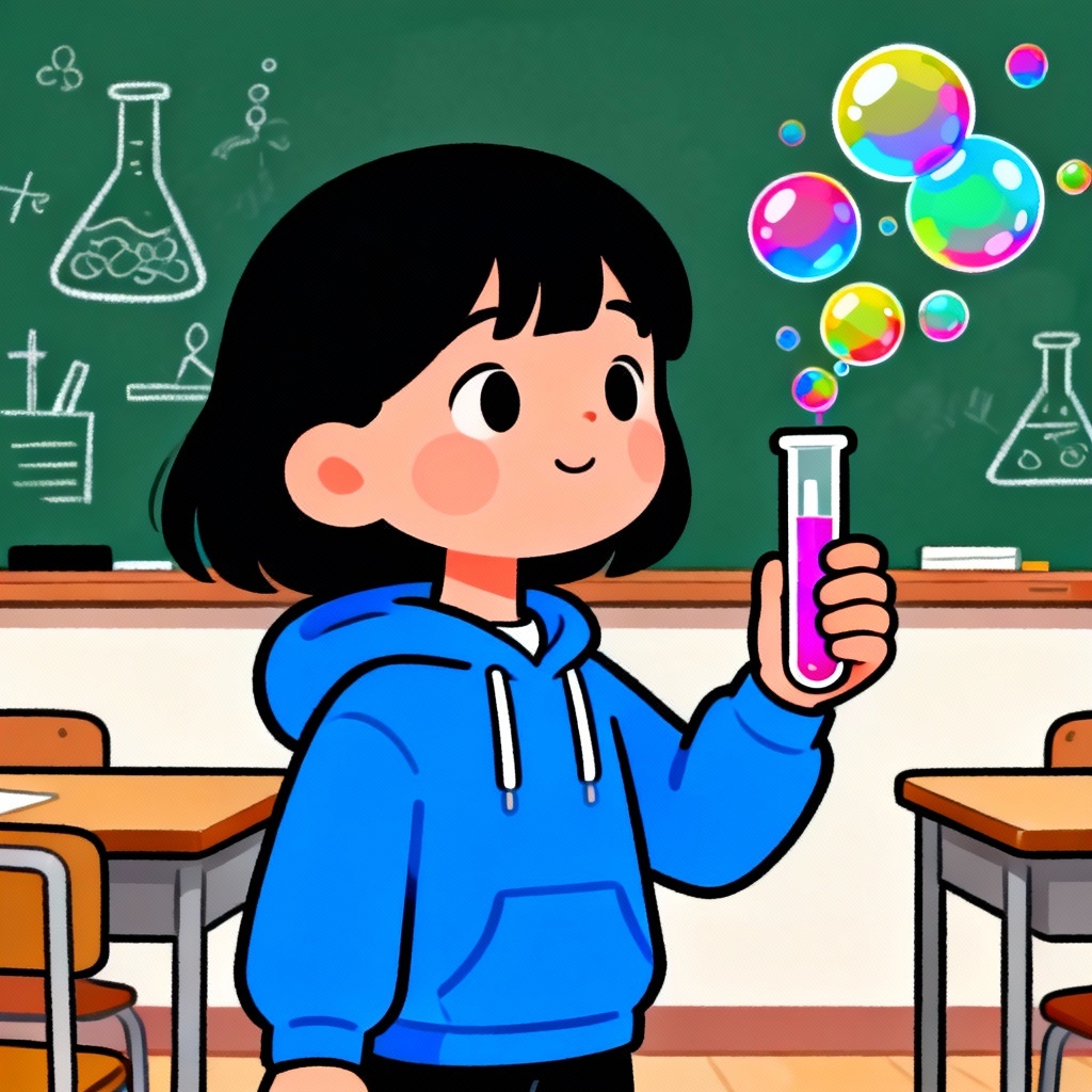 AI cartoon little girl in science class