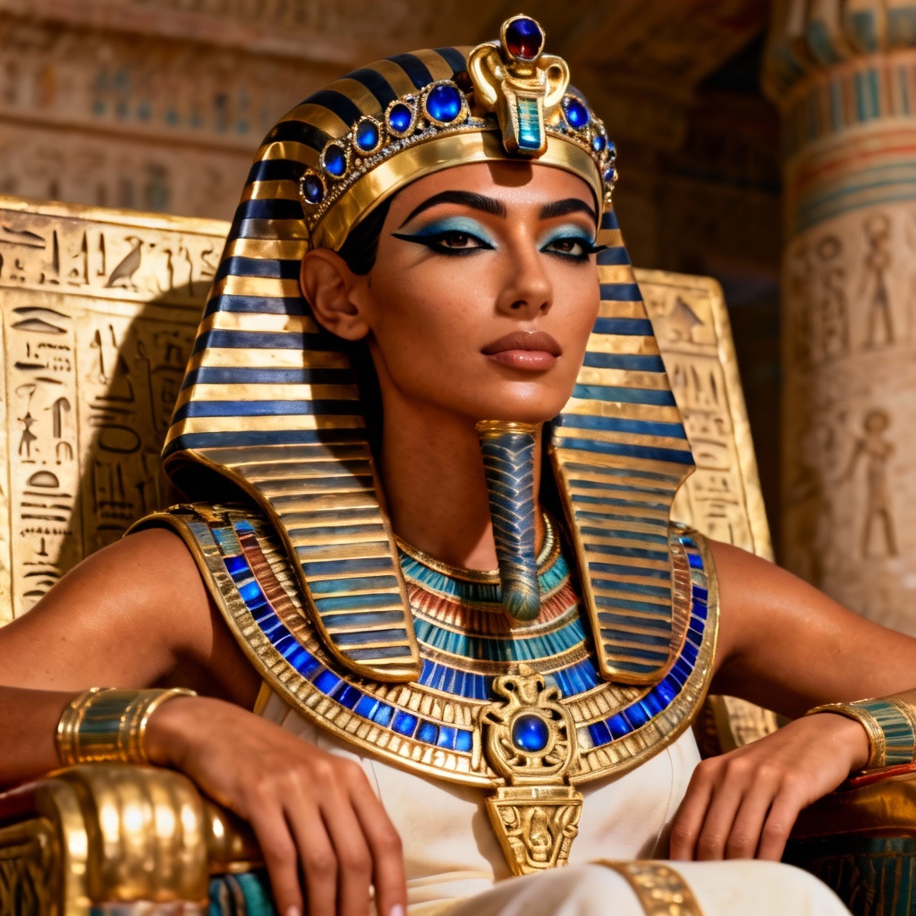 AI Egyptian Queen glamour portrait with jeweled crown