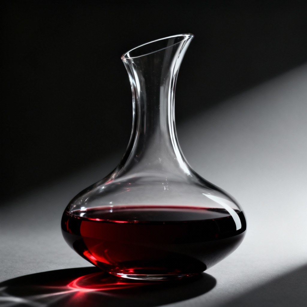 AI crystal clear wine decanter with rich red wine