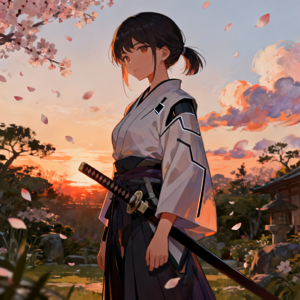 Samurai anime OC with cherry blossoms