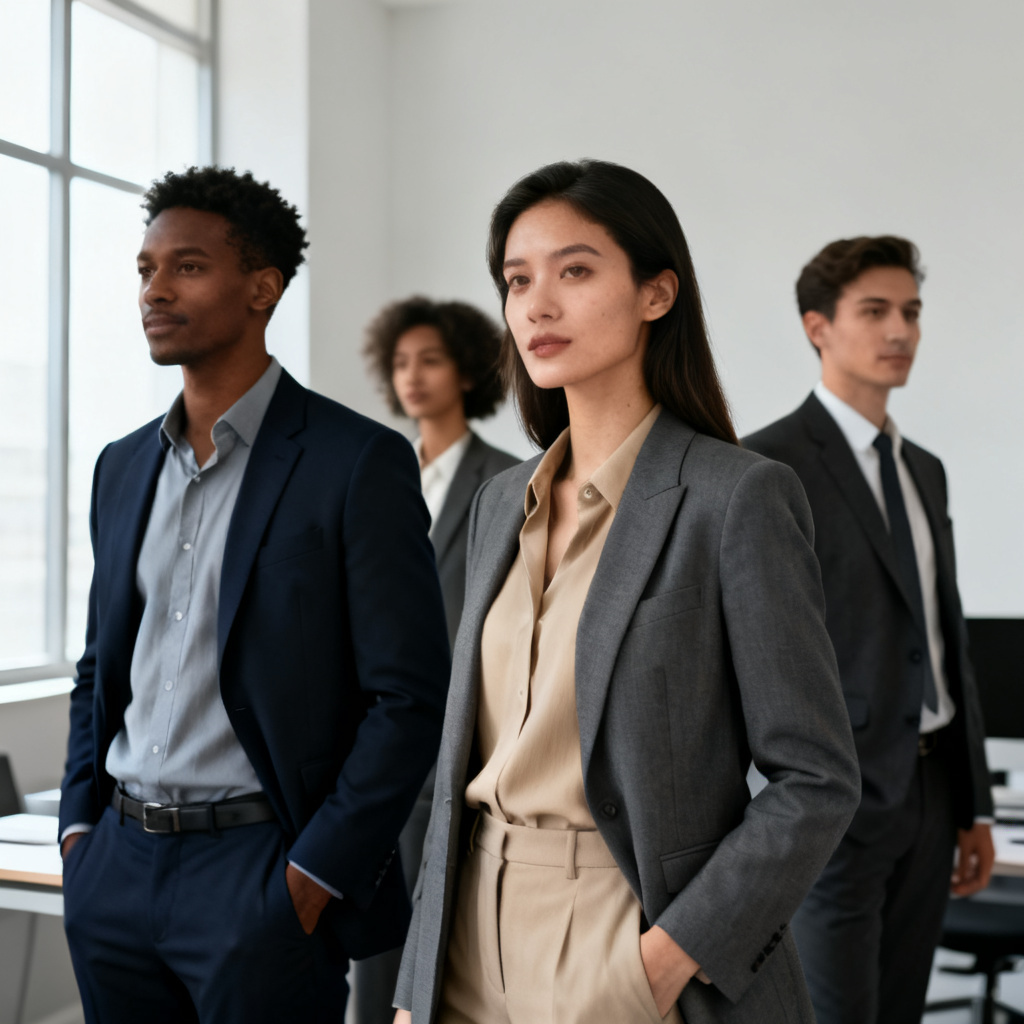 AI work attire generator showcasing business casual and corporate outfits