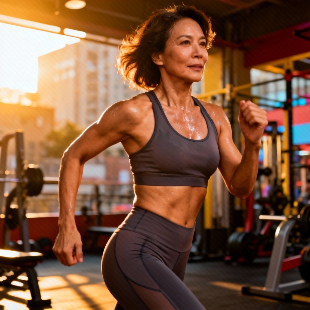 AI MILF fitness portrait in athleisure at the gym